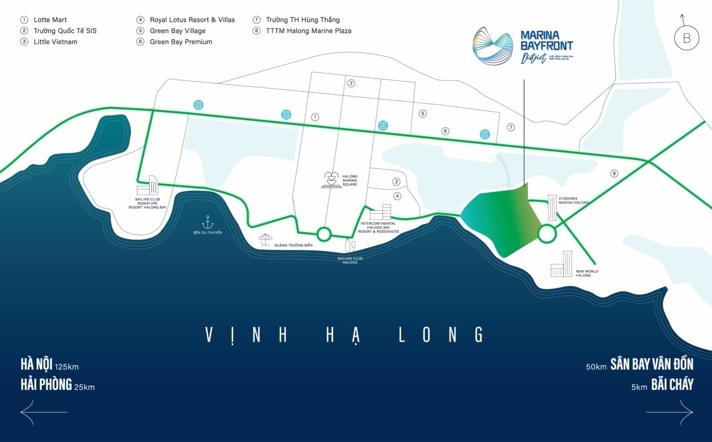 Marina Bayfront District tọa lạc tại bán đảo 3 Hạ Long Marina